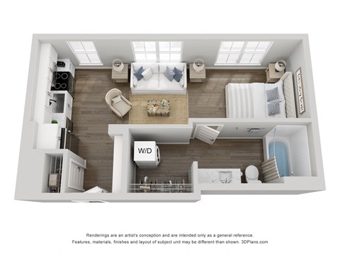 Floor plan for studio, 1 bath, 411 sqft